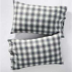 NWOT LL Bean Set of 2 Std Ultrasoft Comfort Flannel Pillowcases Charcoal Check